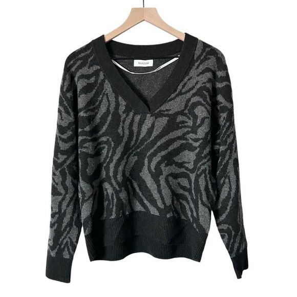 Naadam Animal Pattern Wool Cashmere Blend V-Neck Sweater Charcoal Size XS - Picture 1 of 4